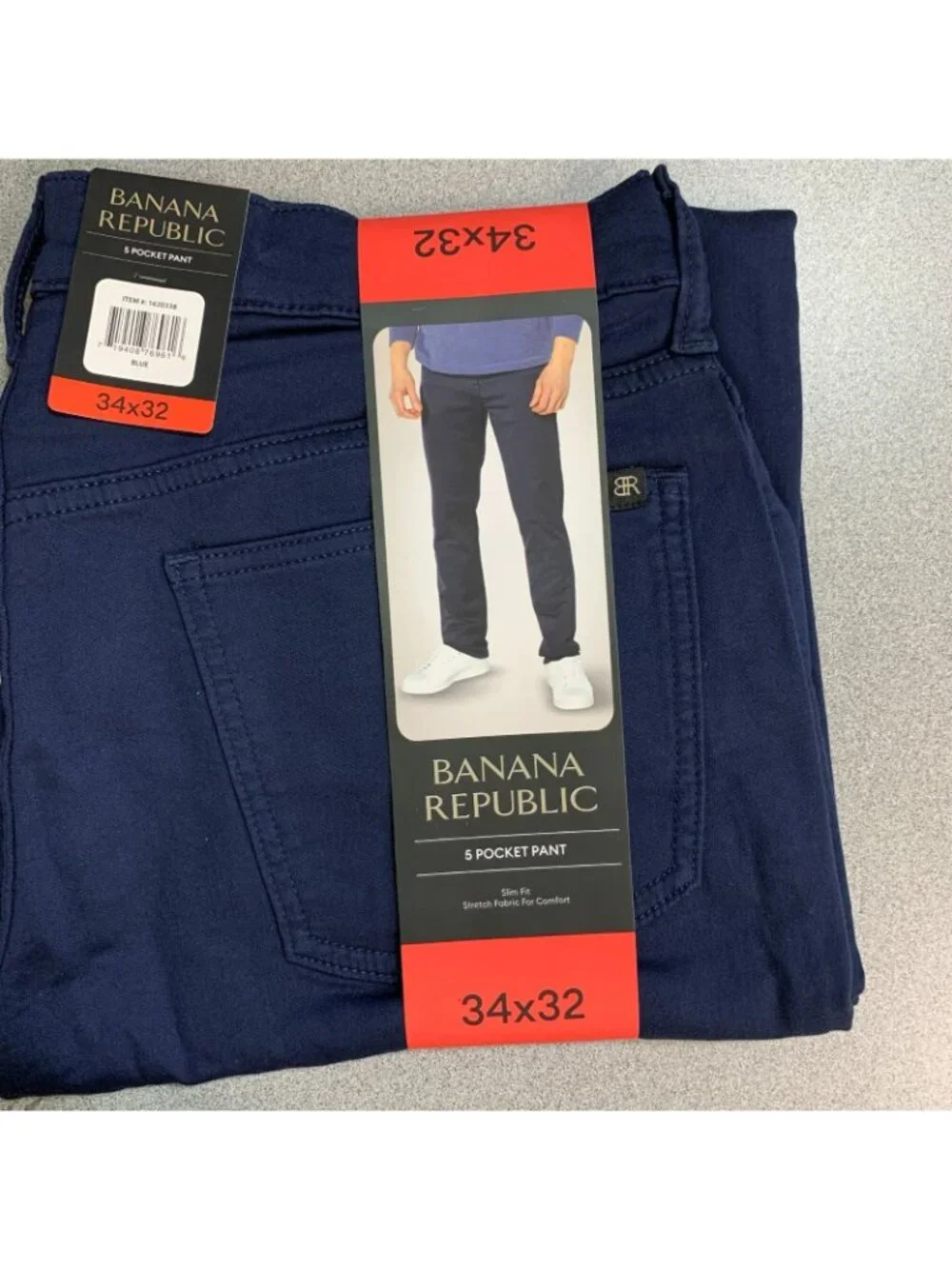 NWT Banana Republic Men's 34x32 Blue Slim Fit 5-Pocket Stretch Pants